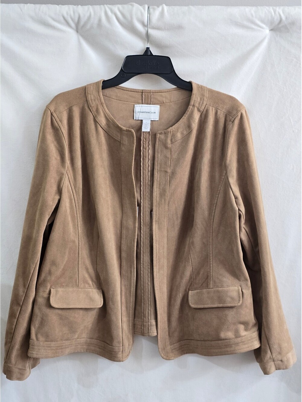 Charter Club Faux Suede Open Front Jacket Size Large